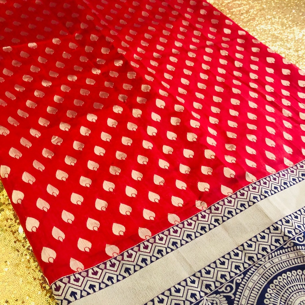 Red cotton silk saree